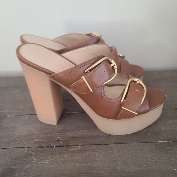 VERONICA BEARD GARRICK DUAL BUCKLE PLATFORM SANDALS Brown Leather SIze 10 NEW - Picture 4 of 11